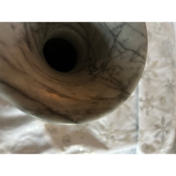 Handcrafted Gray Marble Vase With Intricate Silver Peacock Design - Picture 4 of 9